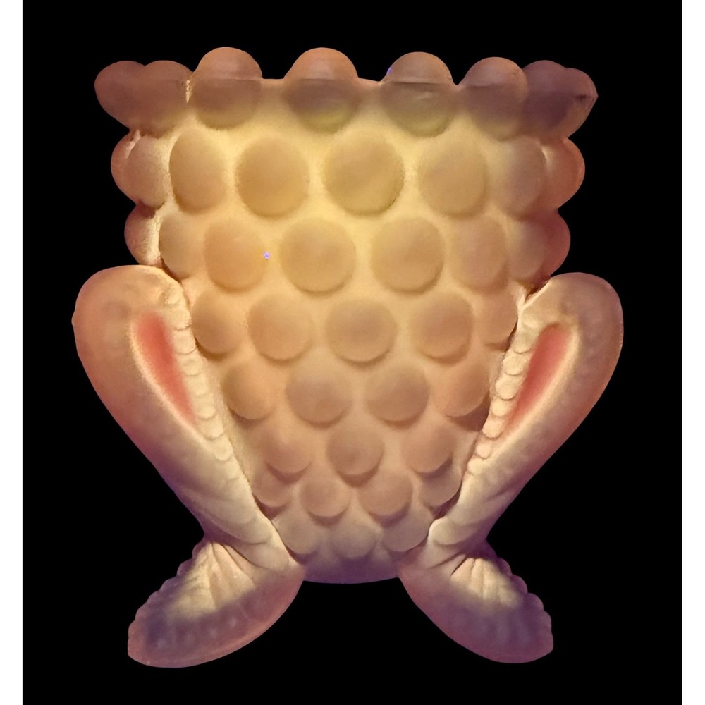 Vintage Amber Satin Hobnail Glass Toothpick Holder Cadmium Glow UV Reactive 2.5"
